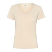 Soaked in Luxury V-Ringad Kortärmad Topp Havre Beige, Dam