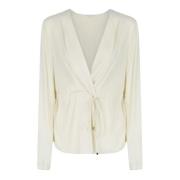 Patrizia Pepe Vit Blus med V-ringning och Elastiska Manschetter White,...