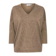 Saint Tropez V-N Pullover Sweater Atmos Melange Brown, Dam