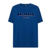 Balmain Metallic flocked T-shirt Blue, Herr