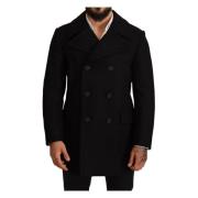 Dolce & Gabbana Elegant Svart Dubbelknäppt Trenchcoat Black, Herr