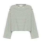 Soaked in Luxury Randig Boxy Tee Top Vit Regnskog Green, Dam