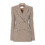 Sportmax Houndstooth Mönstrad Dubbelknäppt Jacka Beige, Dam