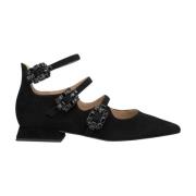 ALMA EN PENA Trippel spänne platta ballerina skor Black, Dam