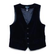 Ralph Lauren Blå Sammet Corduroy Gilet Jacka Blue, Dam