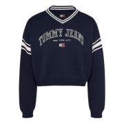 Tommy Hilfiger Blå Bomull V-Ringad Tröja Blue, Dam