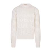 Alexander McQueen Vit Crew-Neck Sweater med Graffiti Mönster White, He...