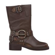 ALMA EN PENA Dam Biker Boots med Spännen Brown, Dam