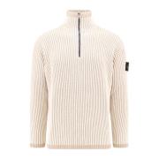 Stone Island Räfflad virgin wool halv zip tröja Beige, Herr