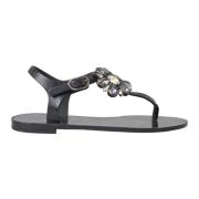 Dolce & Gabbana Svart Kristall Platt Sandaler Black, Dam