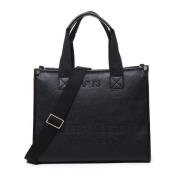 V73 Svart Ecoleather Väska med Blandat Tyg Handtag Black, Dam