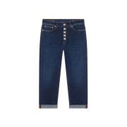 Dondup Cropped Jeans med Jewel Button Fastening Blue, Dam