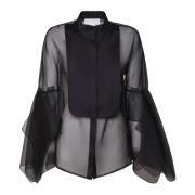 Genny Svart Ruffle Ärm Blus Black, Dam