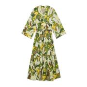 Maliparmi Wrap-around Kimono Sleeve Muslin Dress Green, Dam