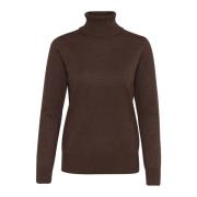 Saint Tropez Mörk Ek Melange Rollneck Sweater Brown, Dam