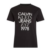 Calvin Klein Svart Logotyp Tryck Bomull T-shirt Black, Dam