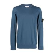 Stone Island Blå Logo-Patch Crew Neck Jumper Blue, Herr