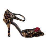 Dolce & Gabbana Leopard Floral Mary Janes Pumps Skor Brown, Dam