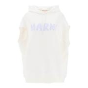 Marni Ärmfri Sweatshirt med Logotyp Tryck Oversized Design White, Dam