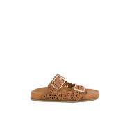 Twinset Läder Laser-Cut Klack Sandal Brown, Dam