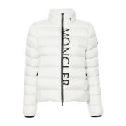 Moncler Logo Dragkedja Pufferjacka Naturlig White, Dam