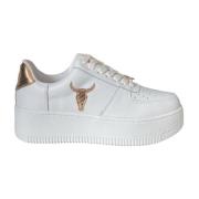 Windsor Smith Läder Vit Sneaker Plattform med Goldrose Print White, Da...