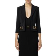 Elisabetta Franchi Svart Cropped Jacka med 3/4 Ärmar Black, Dam