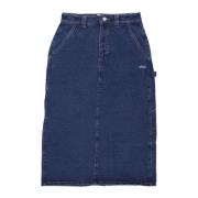 Obey Denim Midi Kjol Stonewash Indigo Blue, Dam