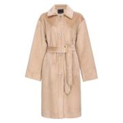 Pinko Beige Ecofur Kappa med Bälte Beige, Dam