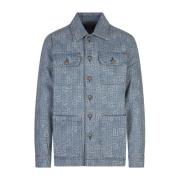 Balmain Blå Denim Monogram Jacka Blue, Herr