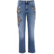 Ermanno Scervino Blommig Skinny Jeans med Gyllene Garn Blue, Dam