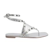 Valentino Garavani Rockstud Laminerade Lädersandaler Gray, Dam