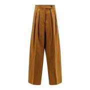 Dries Van Noten Bomull Linne Bred Ben Byxa Brown, Dam