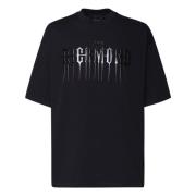 John Richmond Svart Bomull T-shirt med Fronttryck Black, Herr