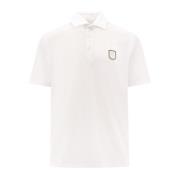 Brunello Cucinelli Logo Patch Polo Shirt Classic Collar White, Herr