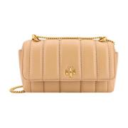 Tory Burch Läder Miniväska med Metall Axelrem Beige, Dam