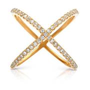 Nialaya Cross Over Ring in Gold Yellow, Dam