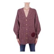 Elisabetta Franchi Bordeaux Sweater Cardigan Front Logo Red, Dam