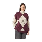 Marina Rinaldi Bordeaux Tröja Intarsia Design Multicolor, Dam