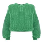 Kocca Mohair Ull Cropped Jumper med Öppenstickning Green, Dam