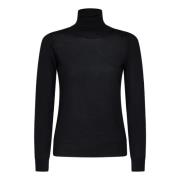 Drumohr Svart Ribbstickad Turtleneck Tröja Black, Dam