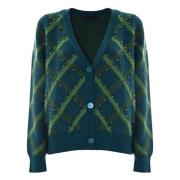 Kocca Diamantmönstrad Cardigan med Rhinestones Green, Dam