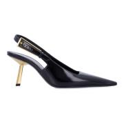 Saint Laurent Svarta Läder Slingback Pumps Black, Dam