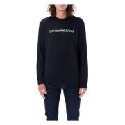 Emporio Armani Marinblå Logo Stickad Tröja Sweatshirt Blue, Herr