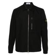 Stone Island Svart Bomullsblandning Overshirt med Kompassmärke Black, ...