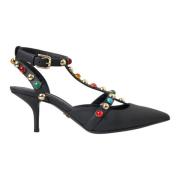 Dolce & Gabbana Svarta Läderdekorerade Klack Sandaler Black, Dam