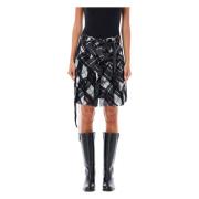 Jean Paul Gaultier Tartan Mesh Mini Kjol Svart Vit Black, Dam