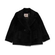 Cinzia Rocca Svart Faux Fur Jacka Alpacka Ull Black, Dam