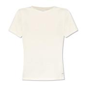 Saint Laurent T-shirt med logopatch Beige, Dam