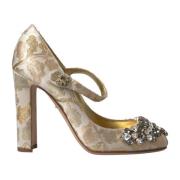 Dolce & Gabbana Blommig Jacquard Kristall Högklackade Pumps Yellow, Da...